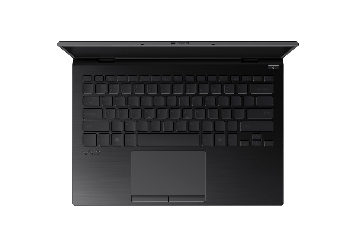 An overhead view of a VAIO laptop, displaying the keyboard and touchpad, designed for comfort and efficiency.