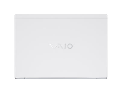 Sleek white VAIO laptop with a minimalist design and embossed logo on the lid, offering a modern and elegant appearance