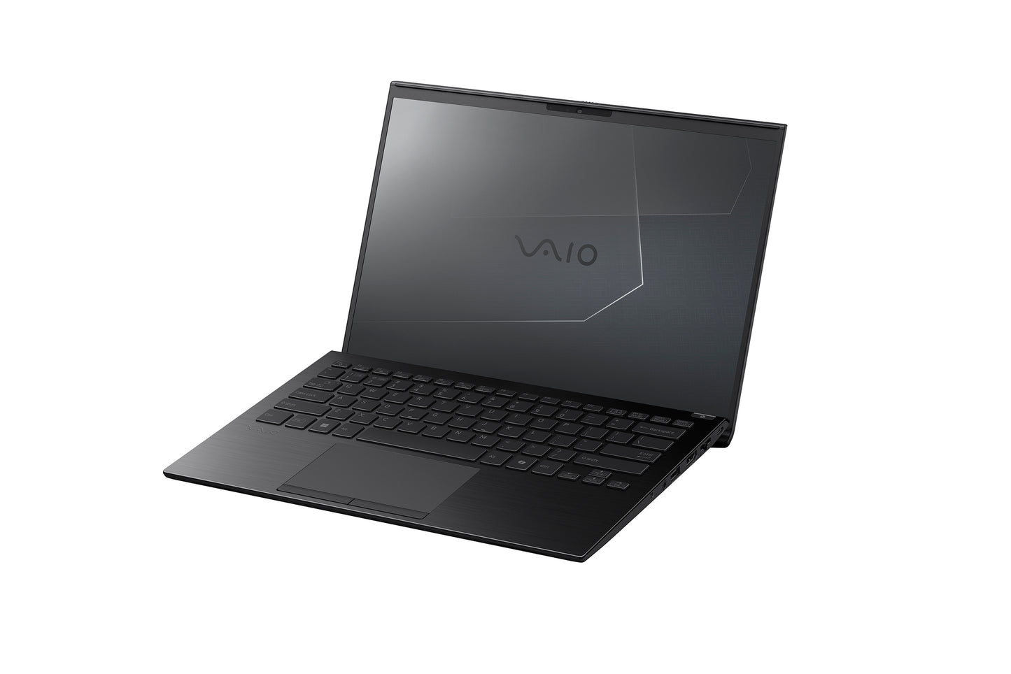 Side angle of a black VAIO laptop with a subtle screen.