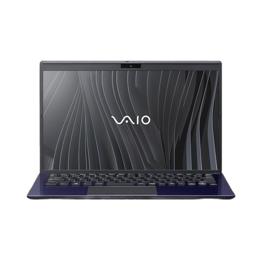 VAIO laptop with a high-resolution display, modern design, and a dark finish, featuring a built-in webcam and sleek keyboard.