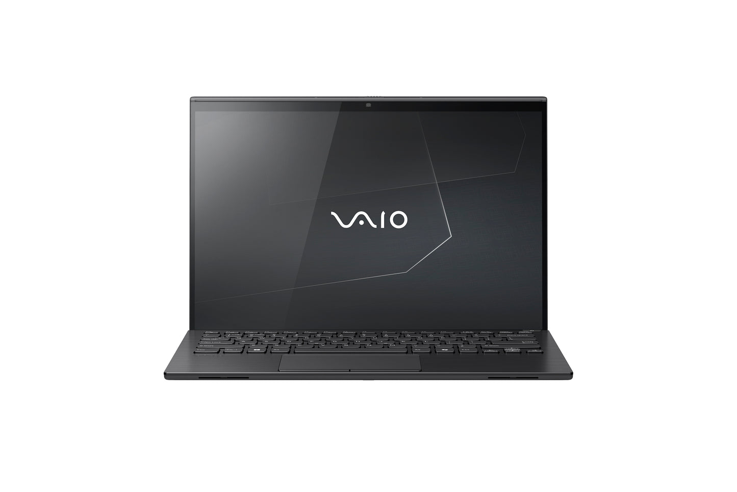 A VAIO laptop with a black keyboard and screen, displaying a sleek and modern design.