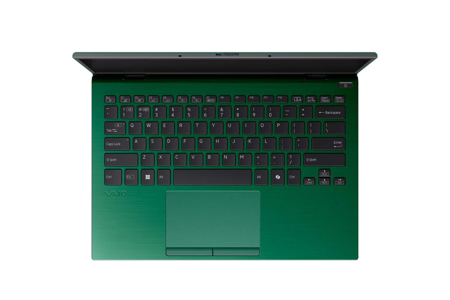 A VAIO laptop with a green exterior and a sleek design, showcasing its modern and stylish appearance.