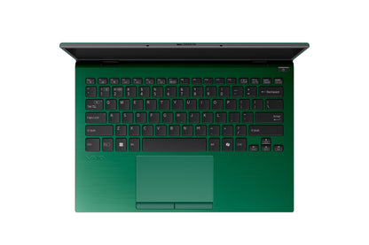 A VAIO laptop with a green exterior and a sleek design, showcasing its modern and stylish appearance.