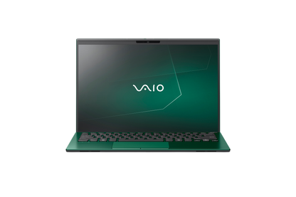 A VAIO laptop with a green exterior and a sleek design, showcasing its modern and stylish appearance.