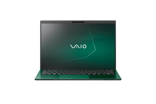 A VAIO laptop with a green exterior and a sleek design, showcasing its modern and stylish appearance.